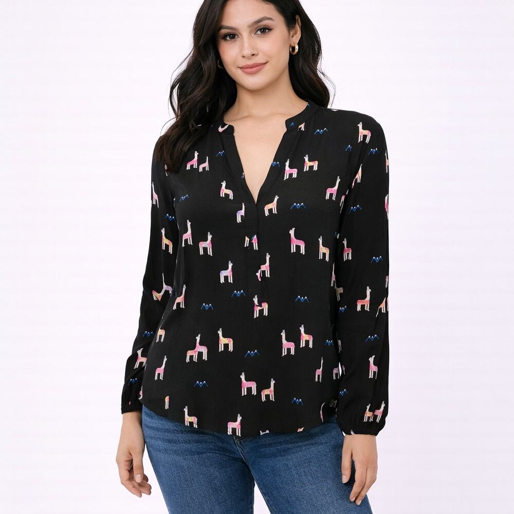 Anthropologie Maeve Llama Print Popover Blouse Size 2 Boho Animal Top